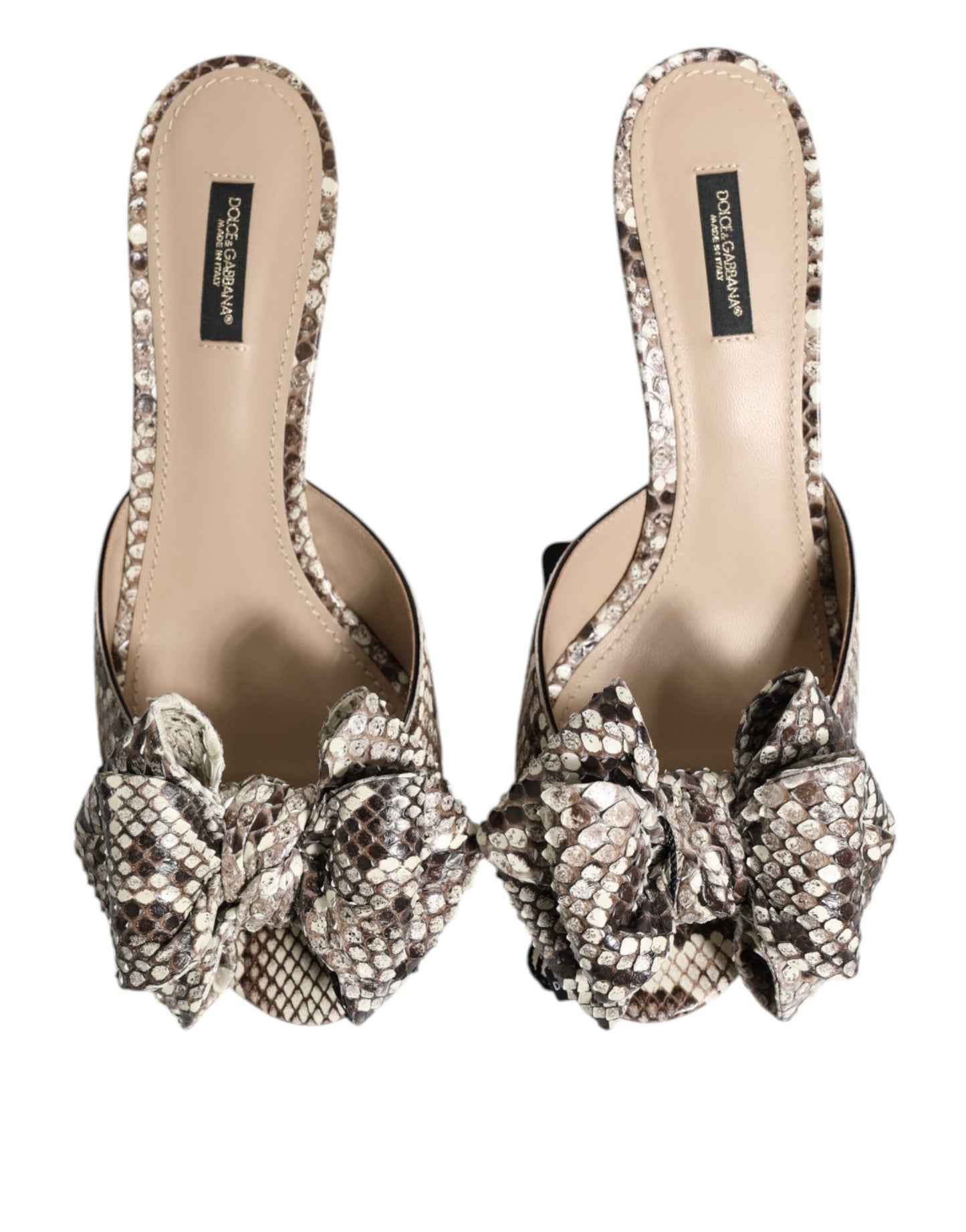 Dolce & Gabbana – Keira – Peep-Toe-Pantoletten aus Leder mit mehrfarbiger Schleife
