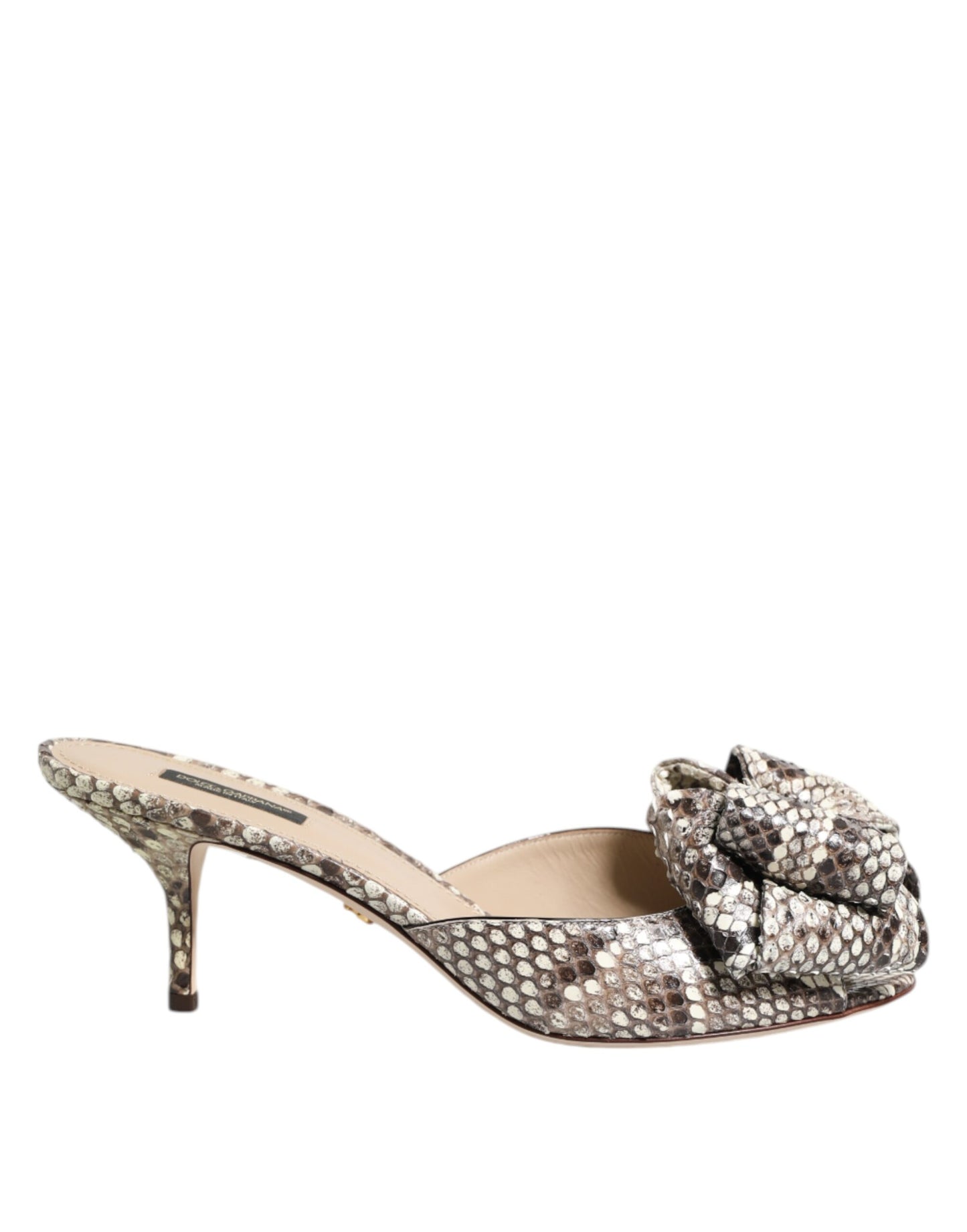 Dolce & Gabbana – Keira – Peep-Toe-Pantoletten aus Leder mit mehrfarbiger Schleife