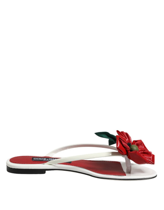 Dolce & Gabbana Rot Weiß KEIRA Blumen Leder Sandalen Schuhe