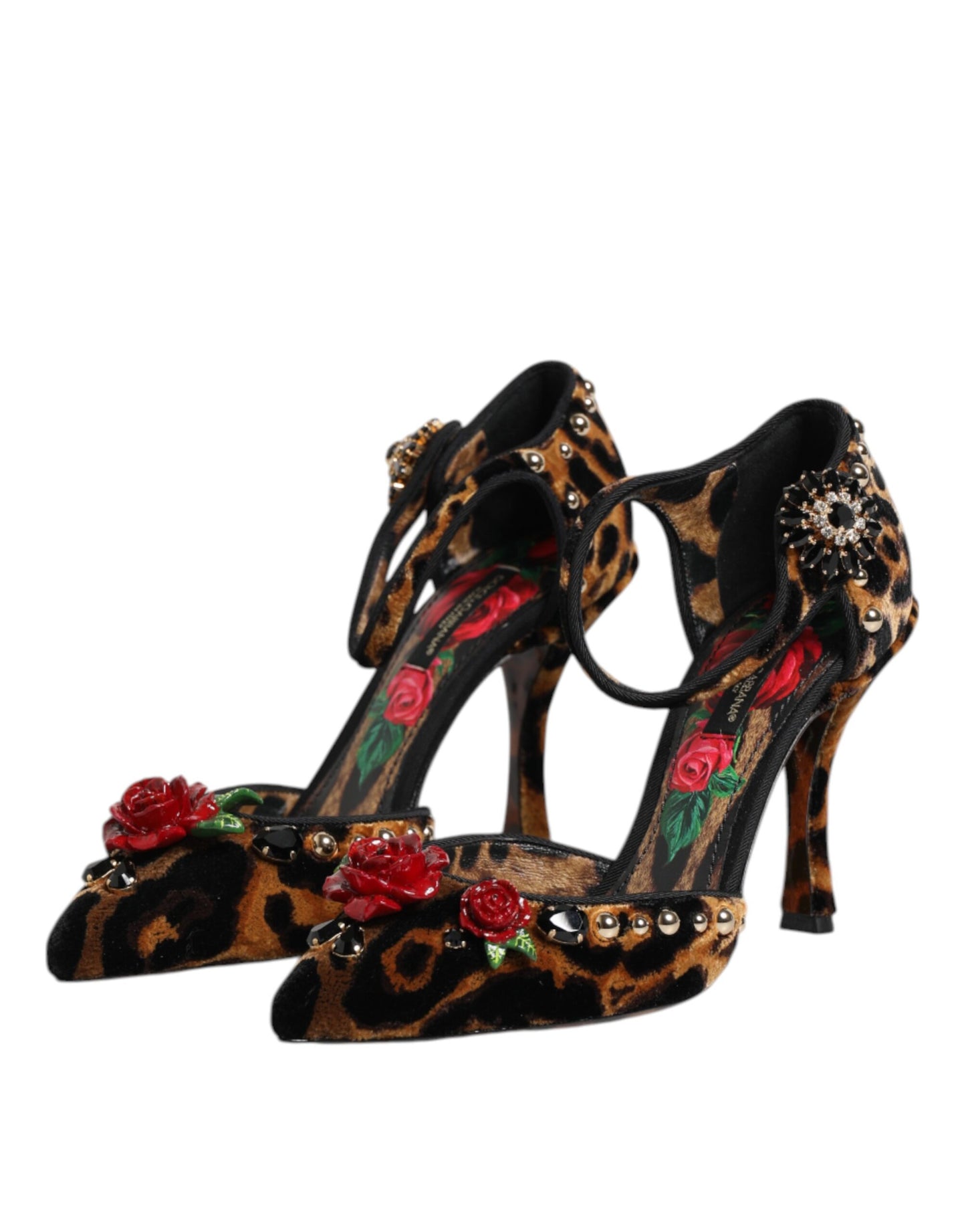 Dolce & Gabbana – Pumps mit Leopardenmuster und Kristallrosen in Braun