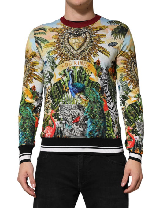 Dolce & Gabbana Pullover aus Seide mit tropischem Herz und Krone