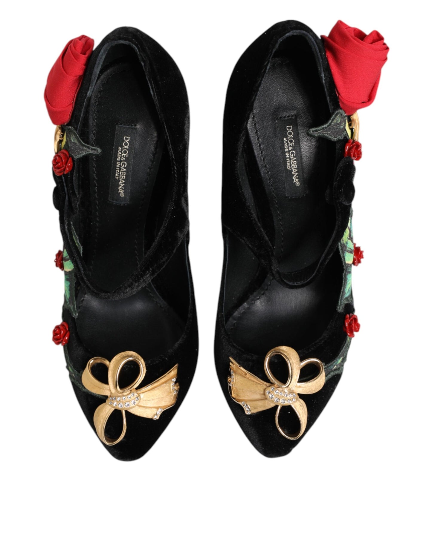 Dolce & Gabbana – Mary-Jane-Schuhe mit schwarzer Rosen-Kristallbrosche