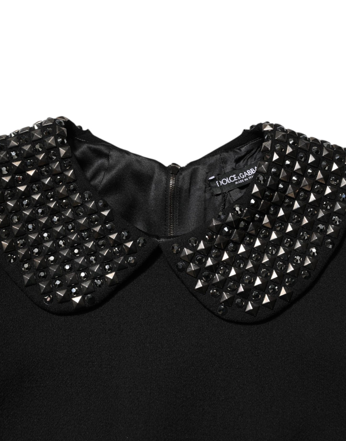 Dolce & Gabbana Black Crystal Embellished Collared Mini Dress