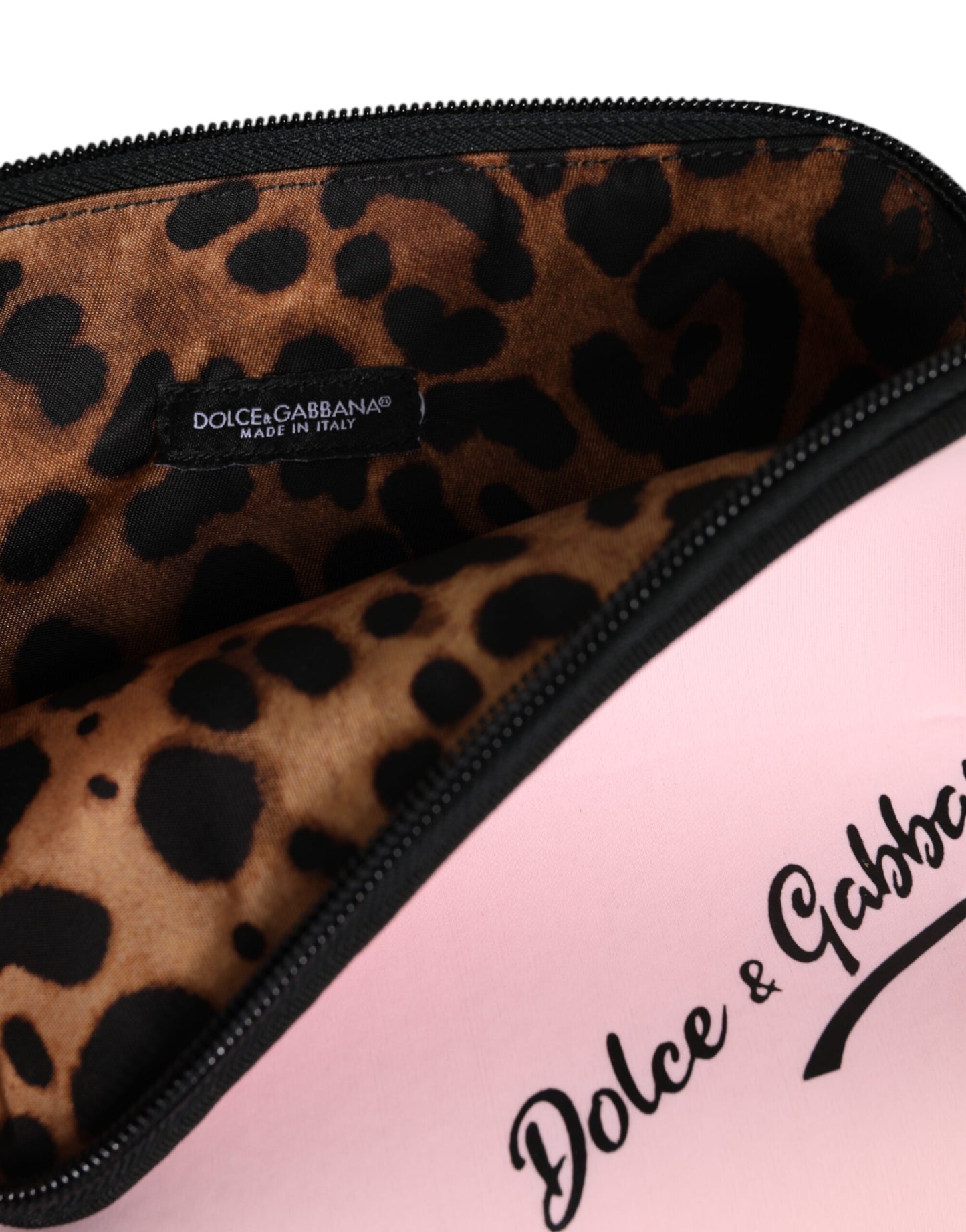 Dolce & Gabbana Pink Solid Nylon DG Logo Print Clutch Zip Bags Beuteltasche