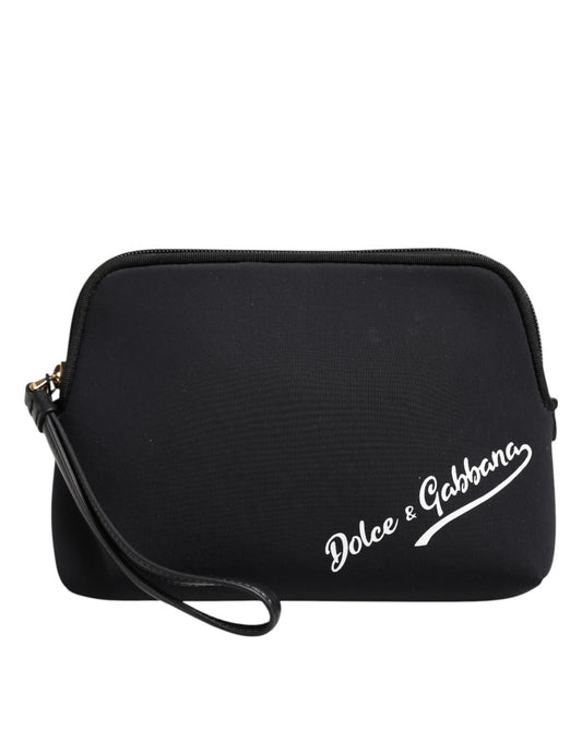 Dolce & Gabbana Schwarze, solide Nylon-Clutch mit DG-Logoprint und Reißverschlusstasche