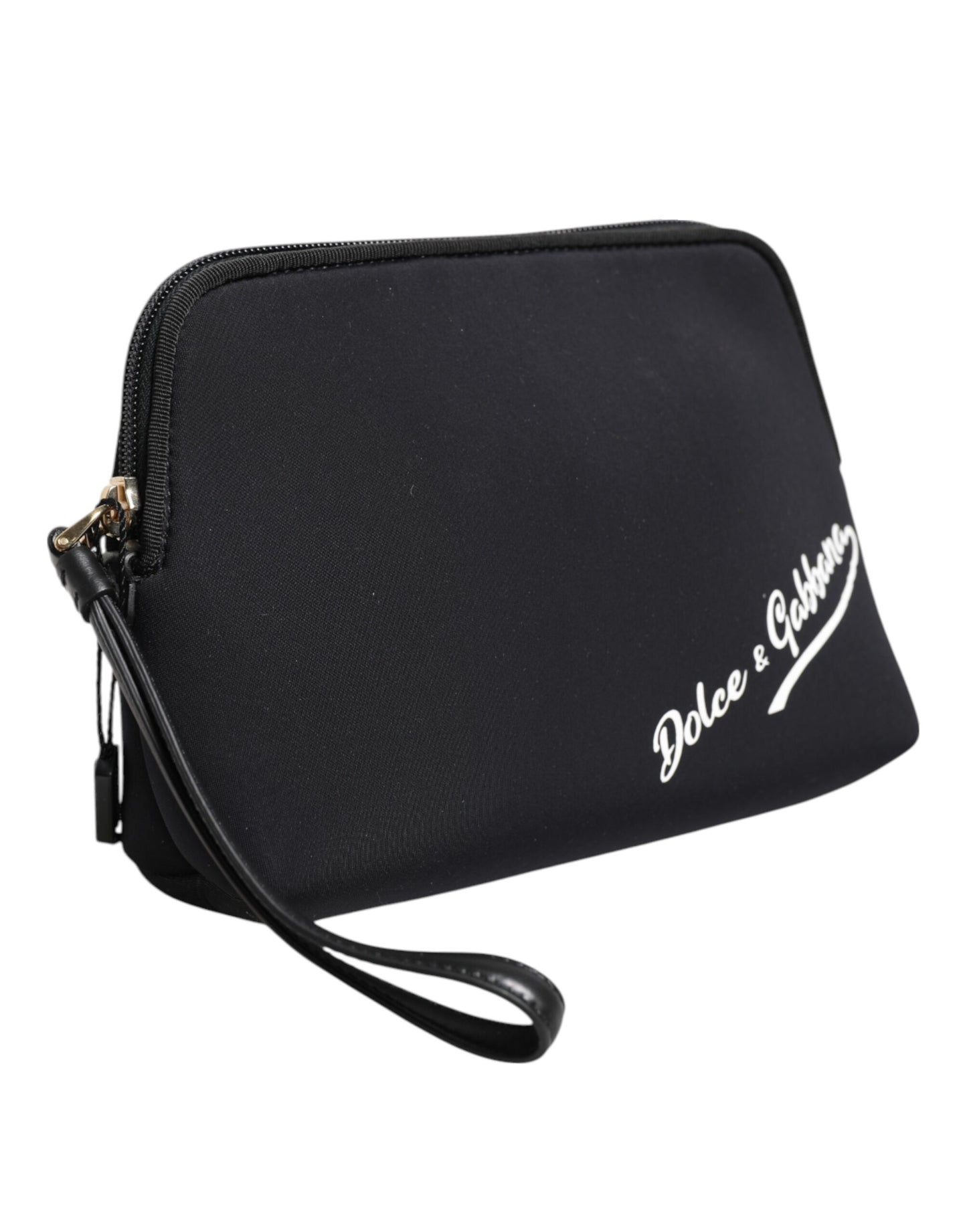 Dolce & Gabbana Schwarze, solide Nylon-Clutch mit DG-Logoprint und Reißverschlusstasche