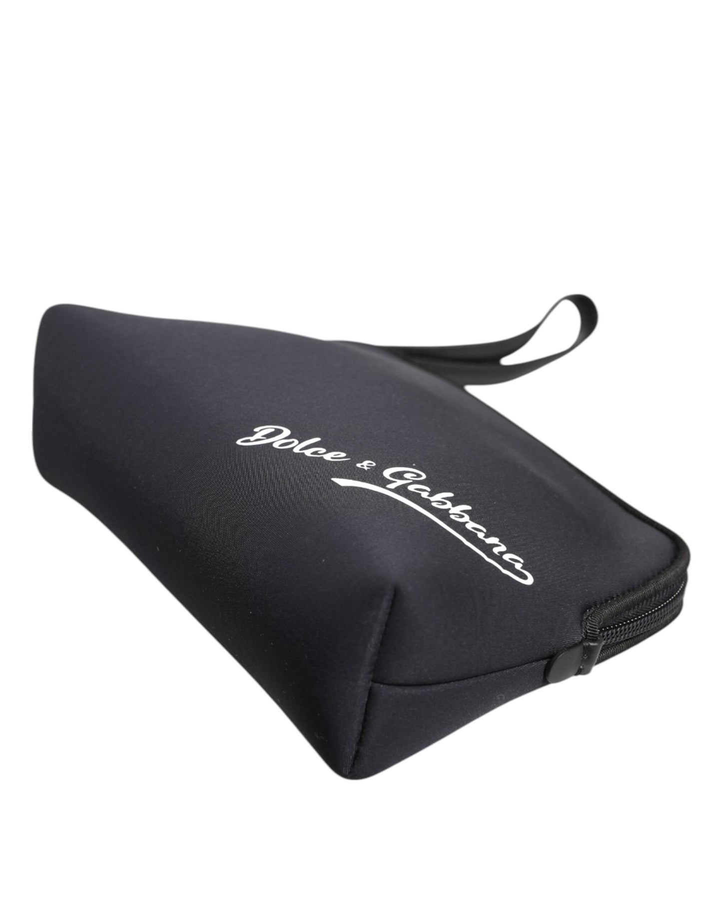 Dolce & Gabbana Schwarze, solide Nylon-Clutch mit DG-Logoprint und Reißverschlusstasche