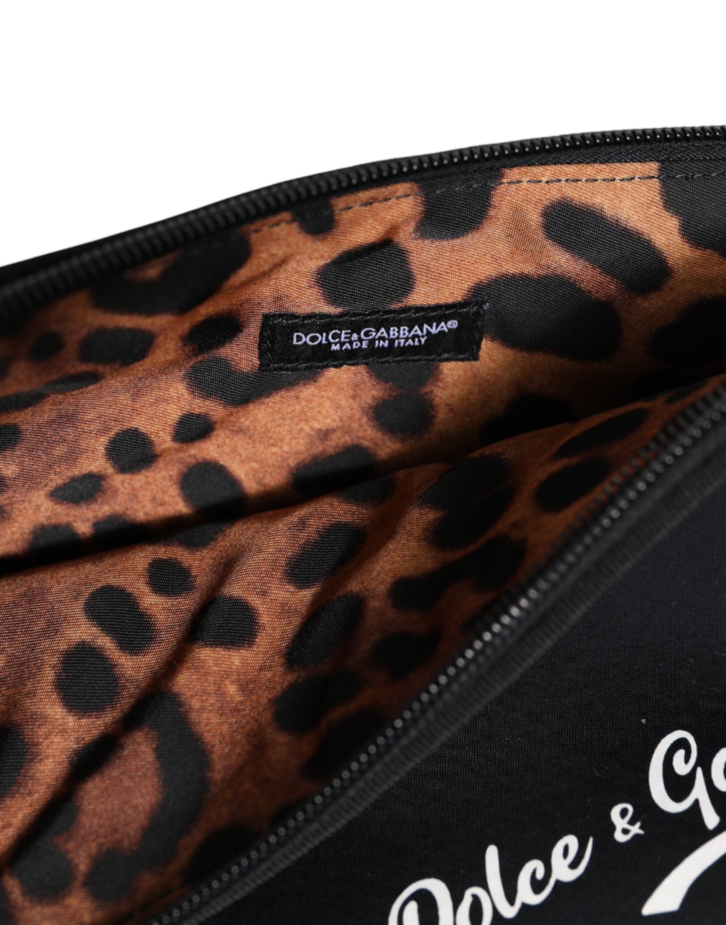 Dolce & Gabbana Schwarze, solide Nylon-Clutch mit DG-Logoprint und Reißverschlusstasche