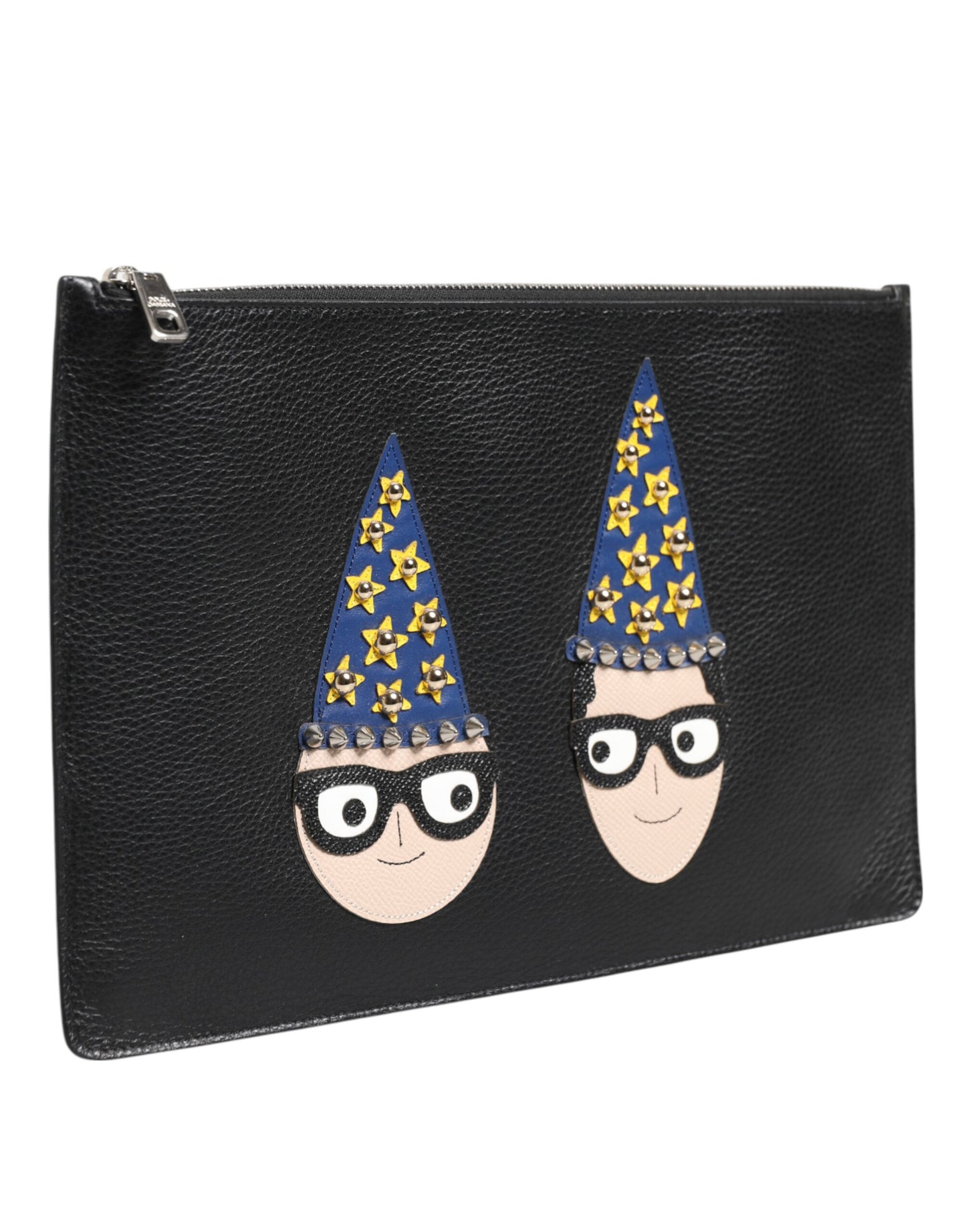 Dolce & Gabbana Schwarzes Leder #DGFAMILY Verzierte Herren Clutch