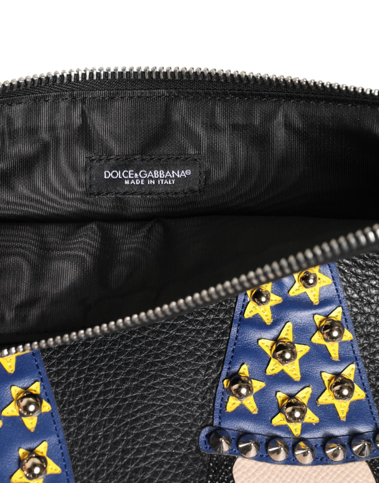 Dolce & Gabbana Schwarzes Leder #DGFAMILY Verzierte Herren Clutch