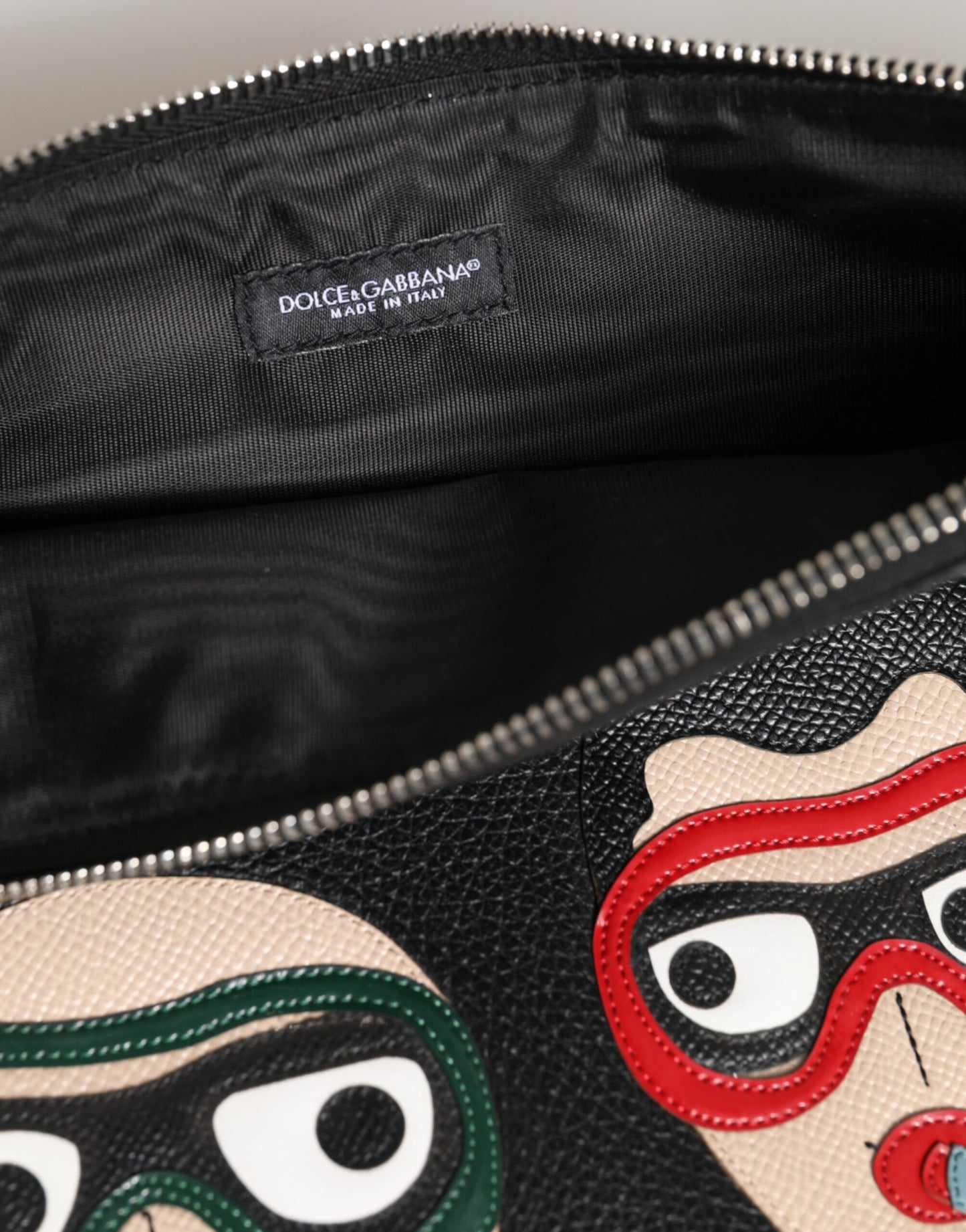 Dolce & Gabbana Schwarzes Leder #DGFAMILY Verzierte Herren Clutch
