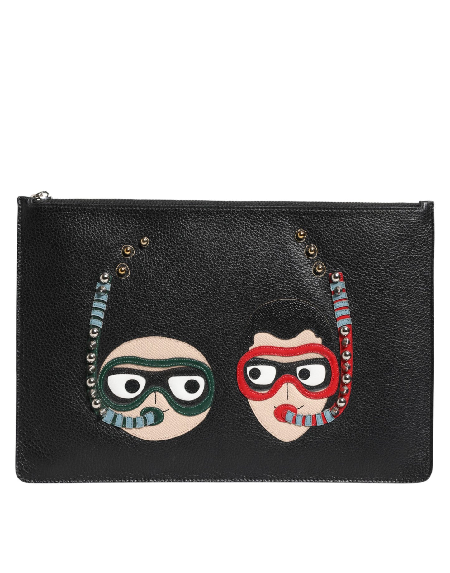Dolce & Gabbana Schwarzes Leder #DGFAMILY Verzierte Herren Clutch