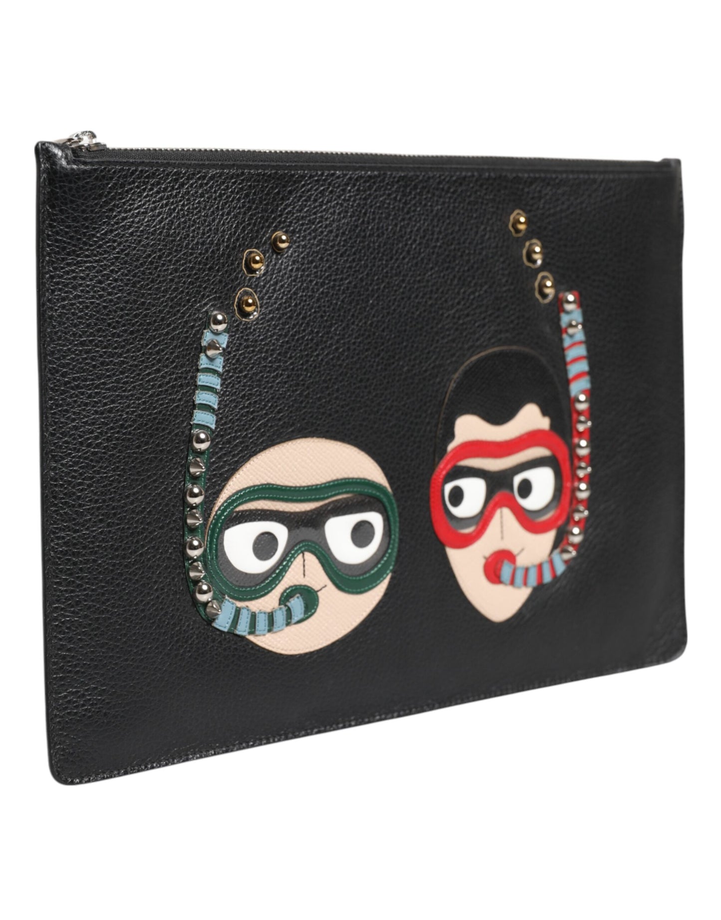 Dolce & Gabbana Schwarzes Leder #DGFAMILY Verzierte Herren Clutch