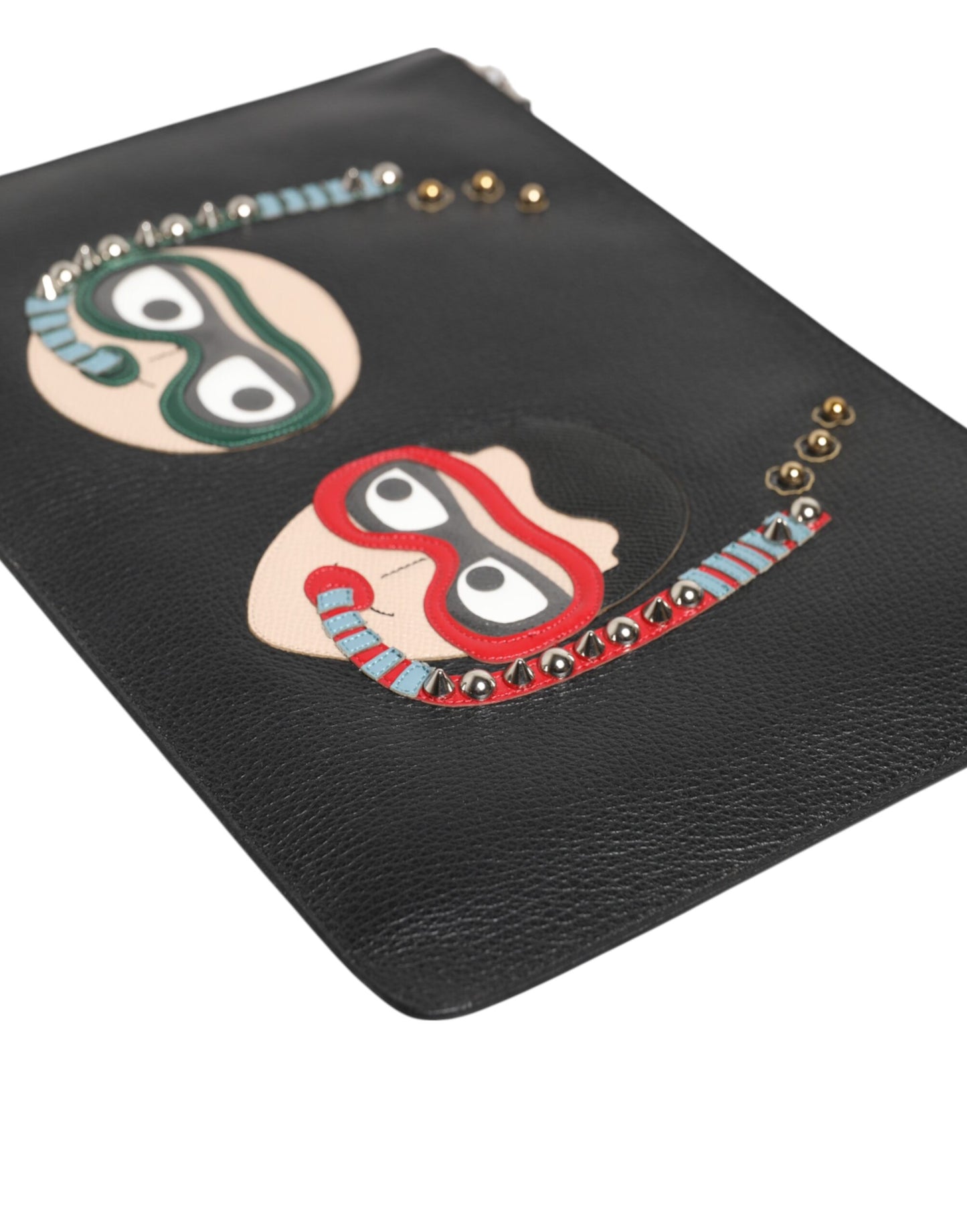 Dolce & Gabbana Schwarzes Leder #DGFAMILY Verzierte Herren Clutch