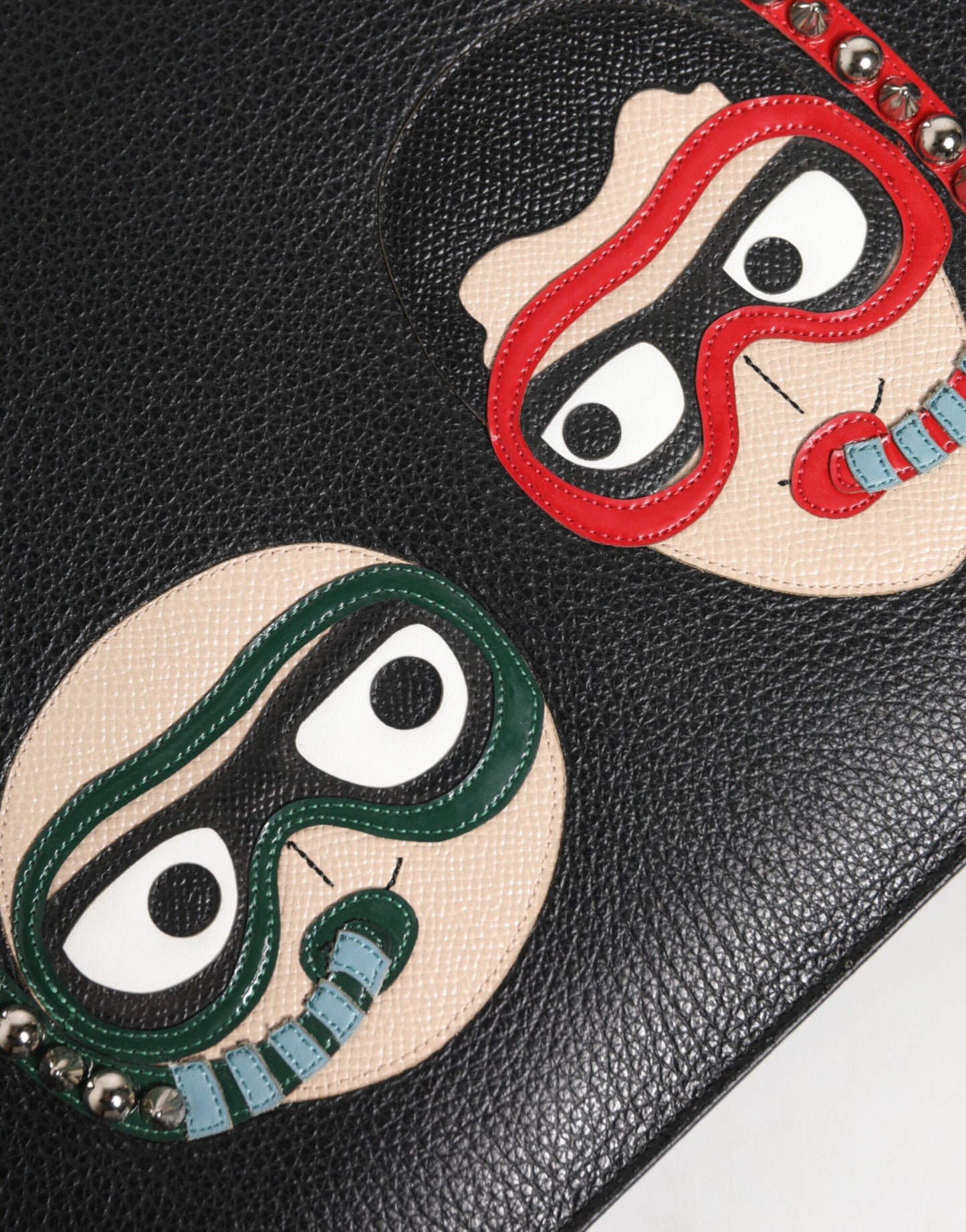 Dolce & Gabbana Schwarzes Leder #DGFAMILY Verzierte Herren Clutch