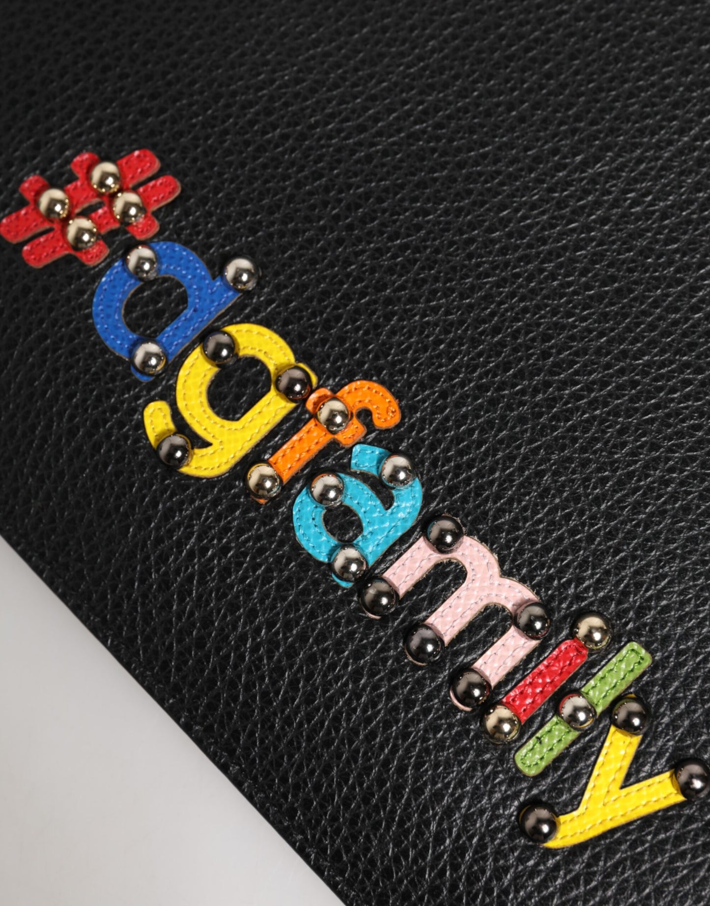 Dolce & Gabbana Schwarzes Leder #DGFAMILY Verzierte Herren Clutch