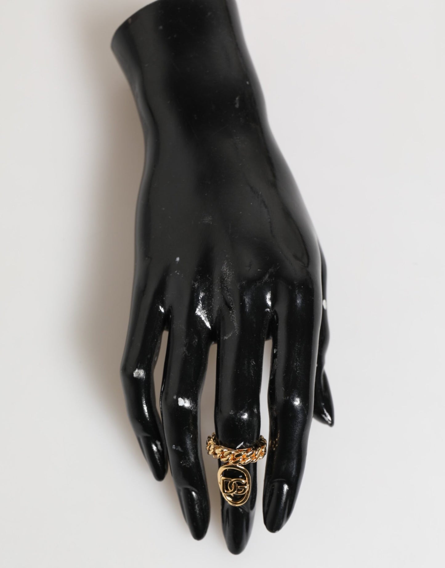 Dolce & Gabbana Gold Tone Brass Oval DG Logo Chain Adjustable Ring