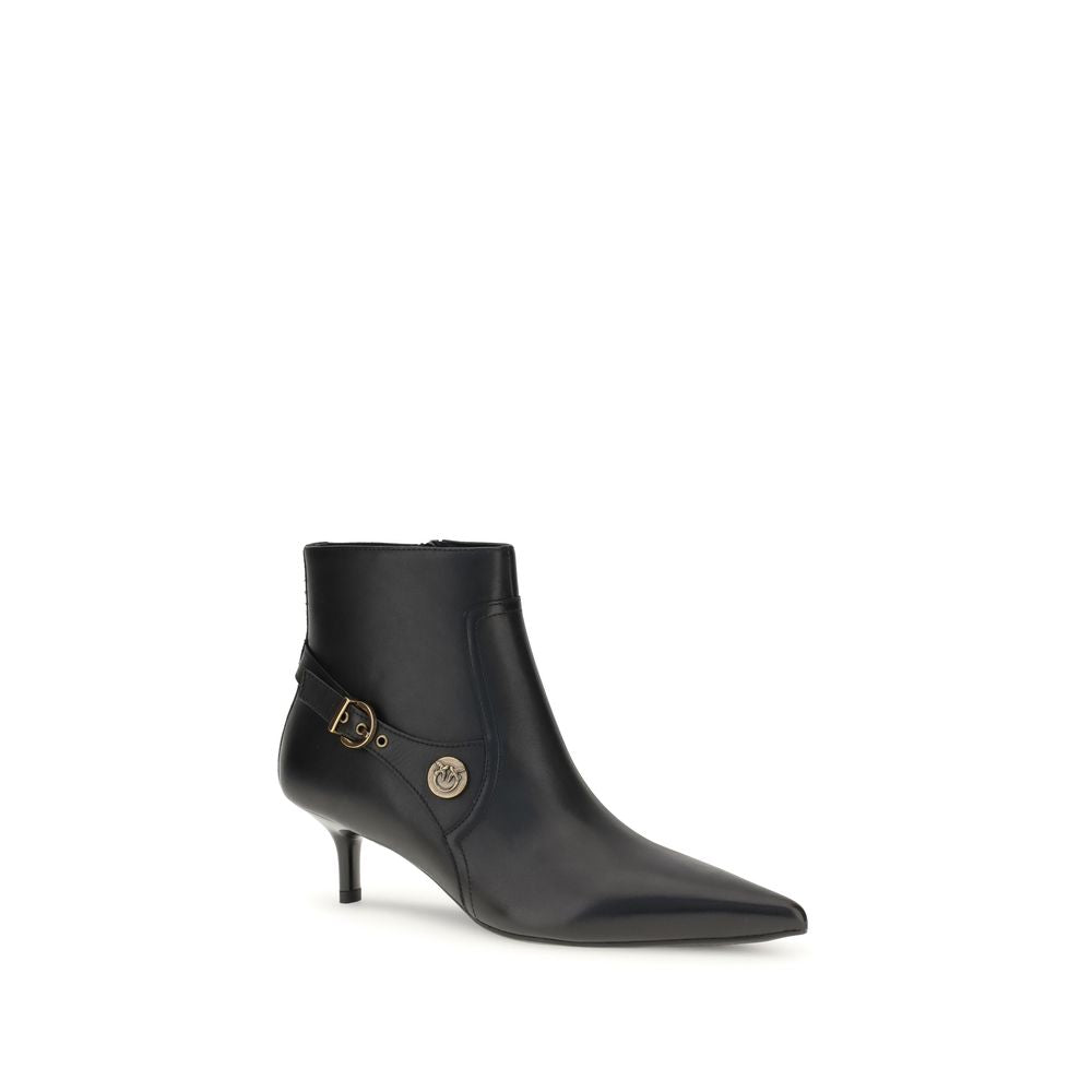 PINKO Black Calf Leather Bos Taurus Ankle Boots