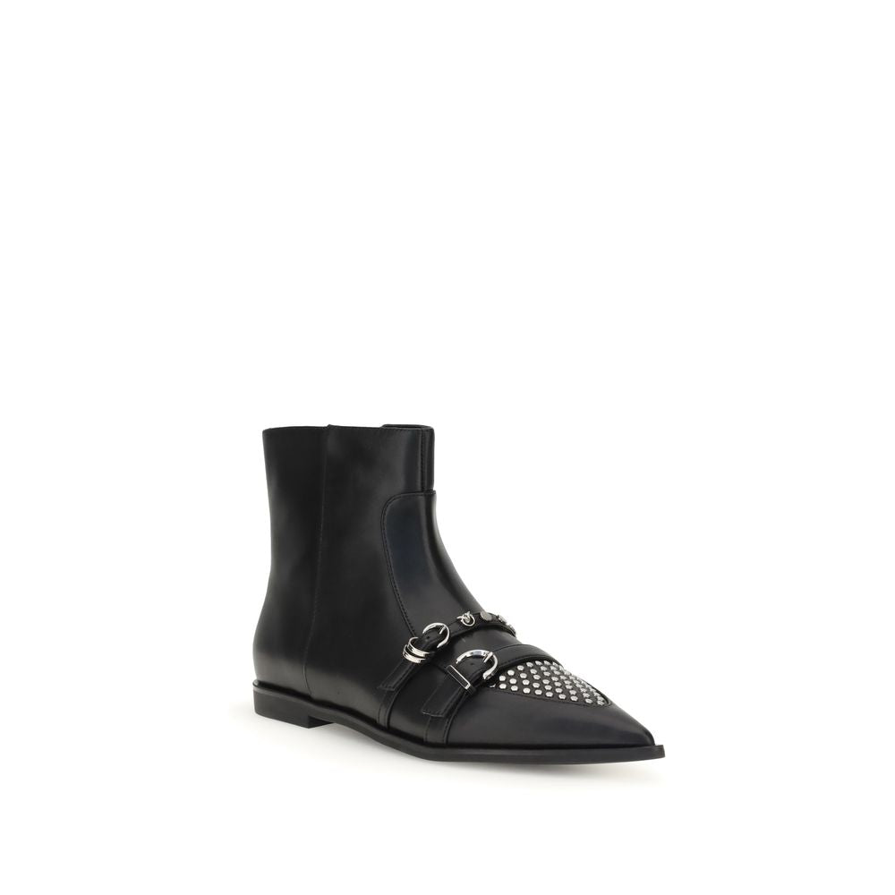 PINKO Black Calf Leather Bos Taurus Ankle Boots