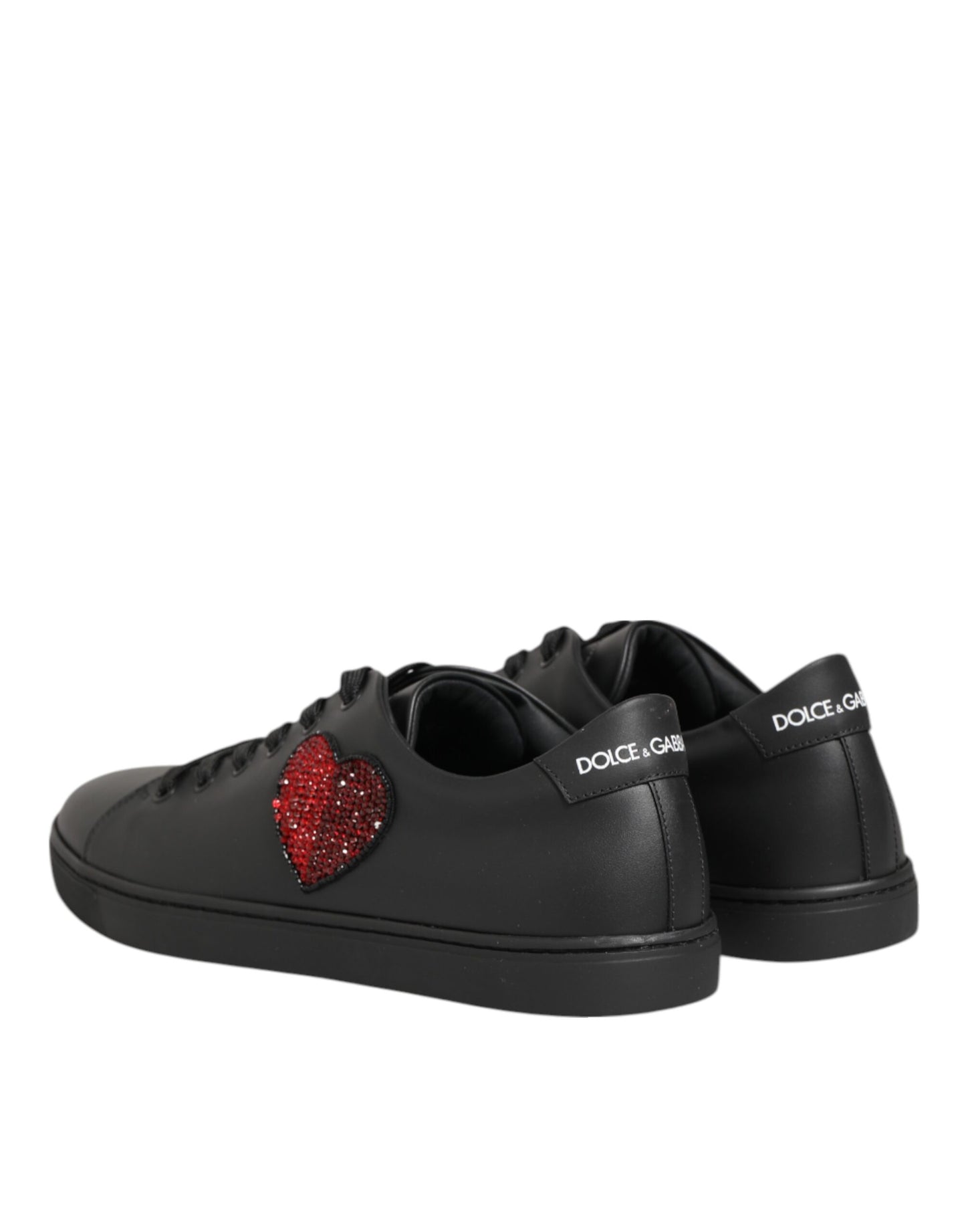 Dolce & Gabbana Schwarze Leder-Sneakers mit Kristallherz