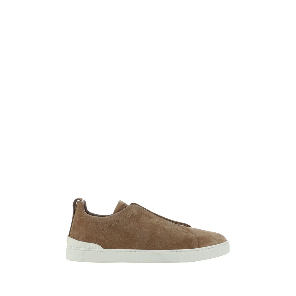 ZEGNA Brown Calf Leather Bos Taurus Low Top Sneakers
