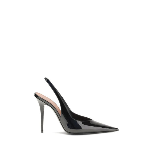 Amina Muaddi Black Leather Pumps