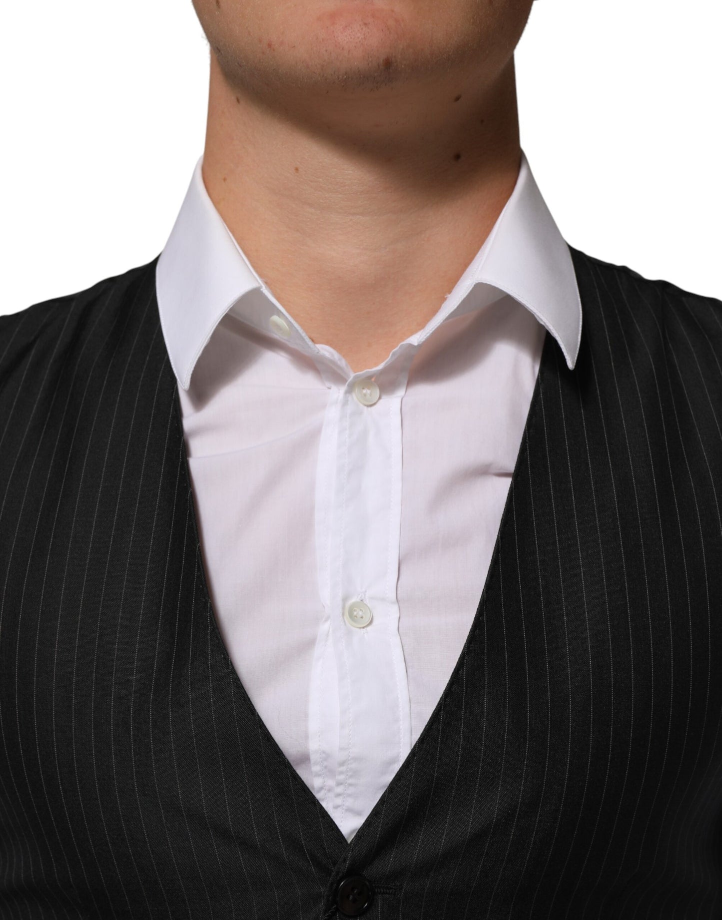 Dolce & Gabbana Black Wool Men Dress Formal Waistcoat Vest