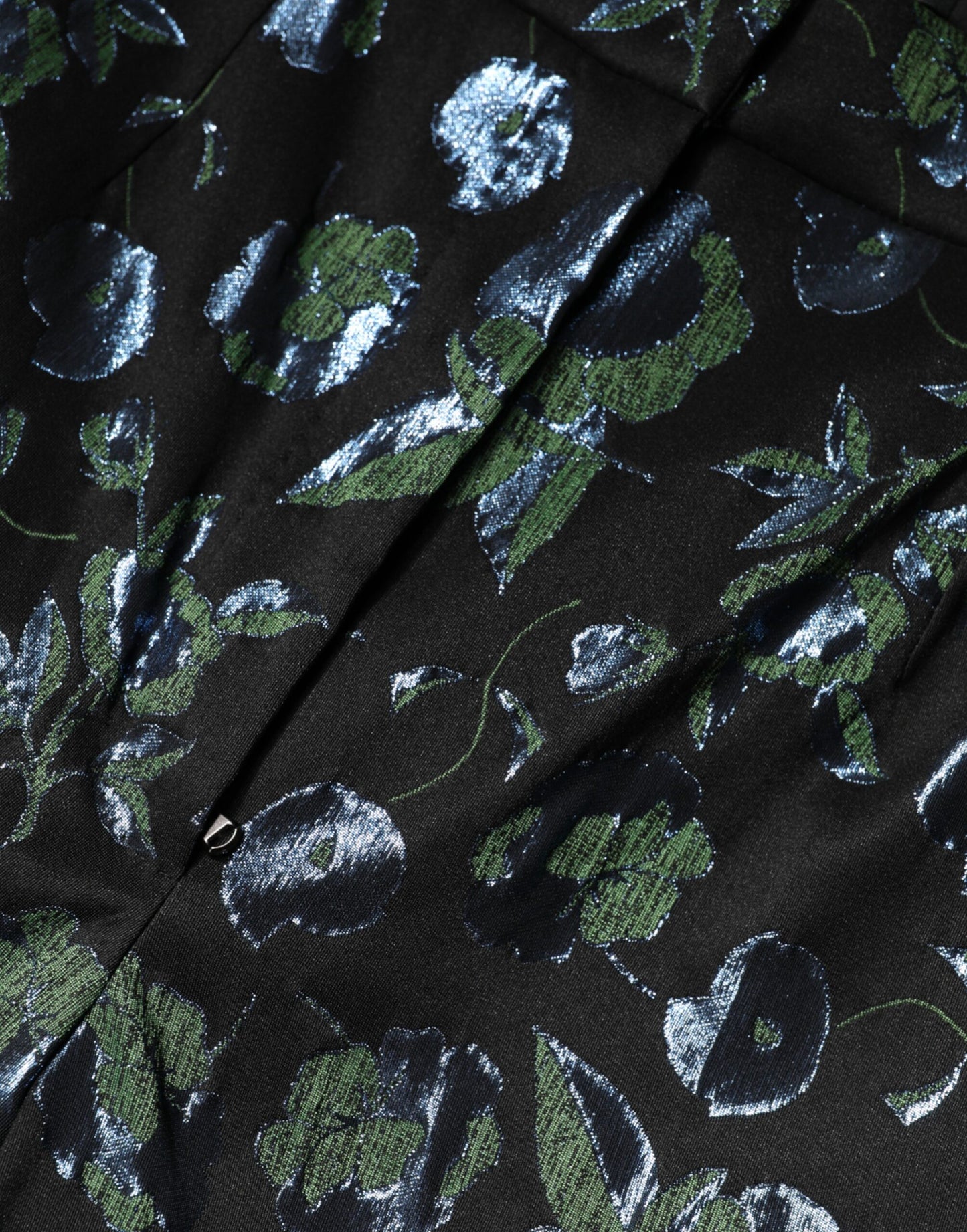 Dolce & Gabbana BlueGreen Floral Metallic Slim Trouser Pants