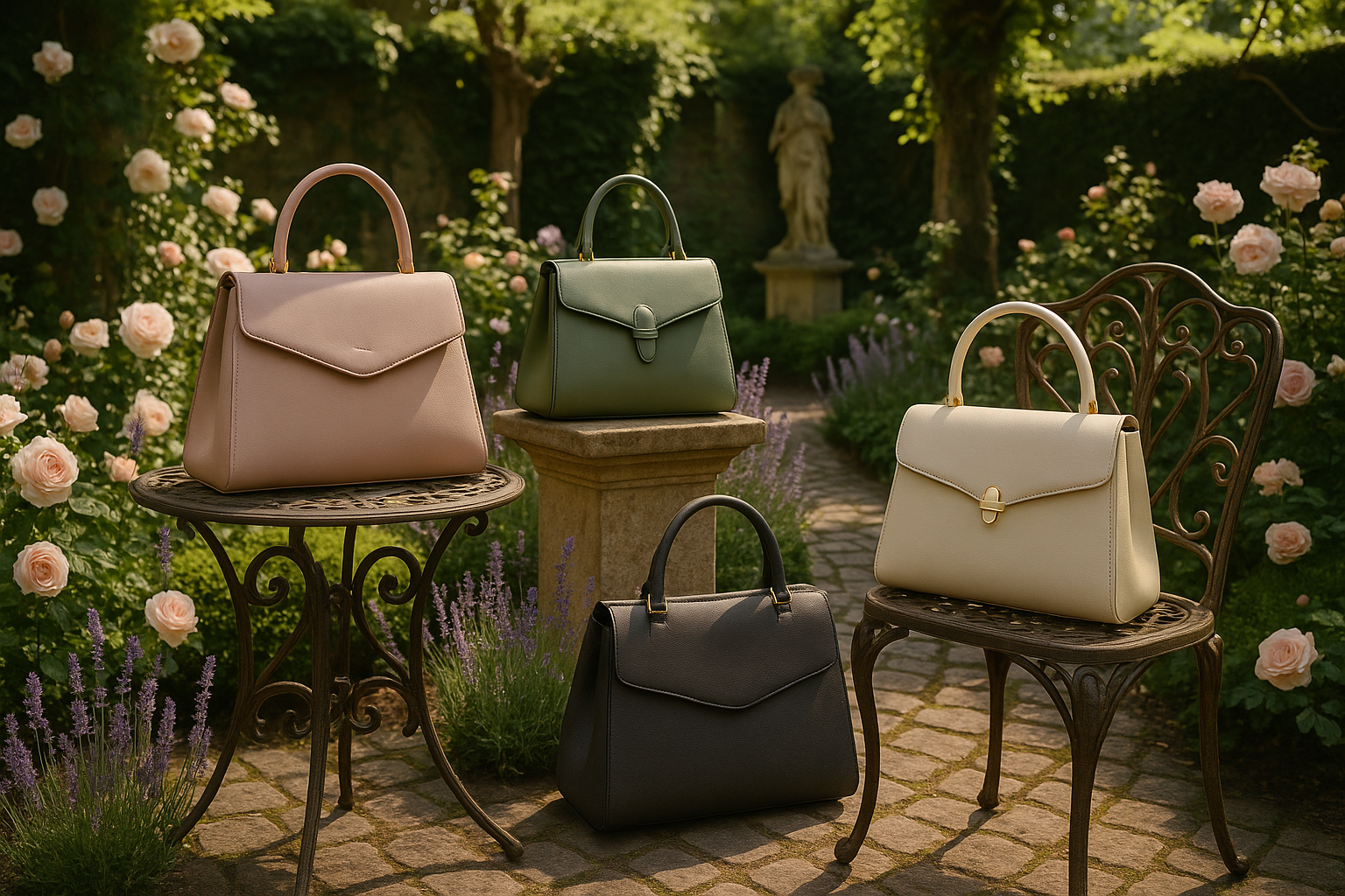 borse eleganti con design elegante in un giardino