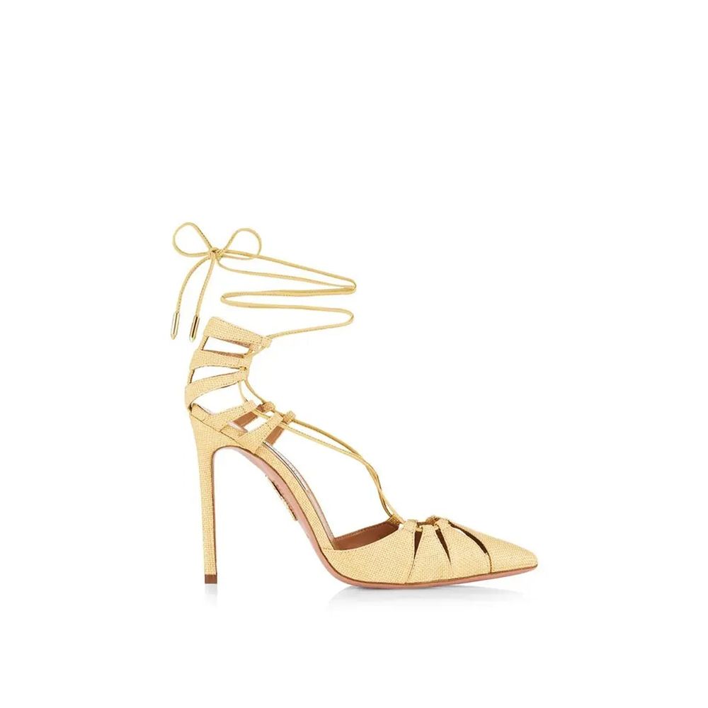 Aquazzura Bicolor Raffia Stiletto Heel Sandals