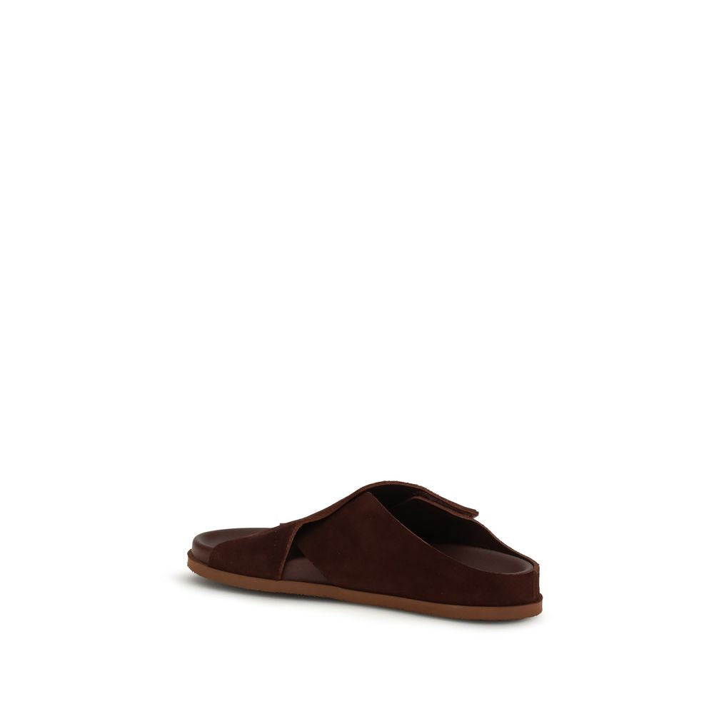 Pedro García Brown Velvet Flat Sandals