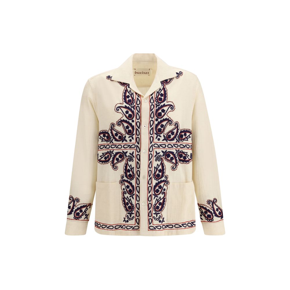 Baziszt Cream Silk Pattern Shirt