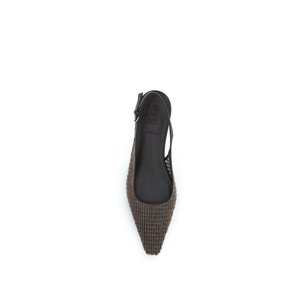Brunello Cucinelli Brown Calf Leather Bos Taurus Ballet Flats