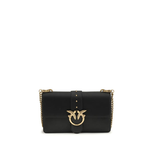 PINKO Black Calf Leather Bos Taurus Shoulder Bag