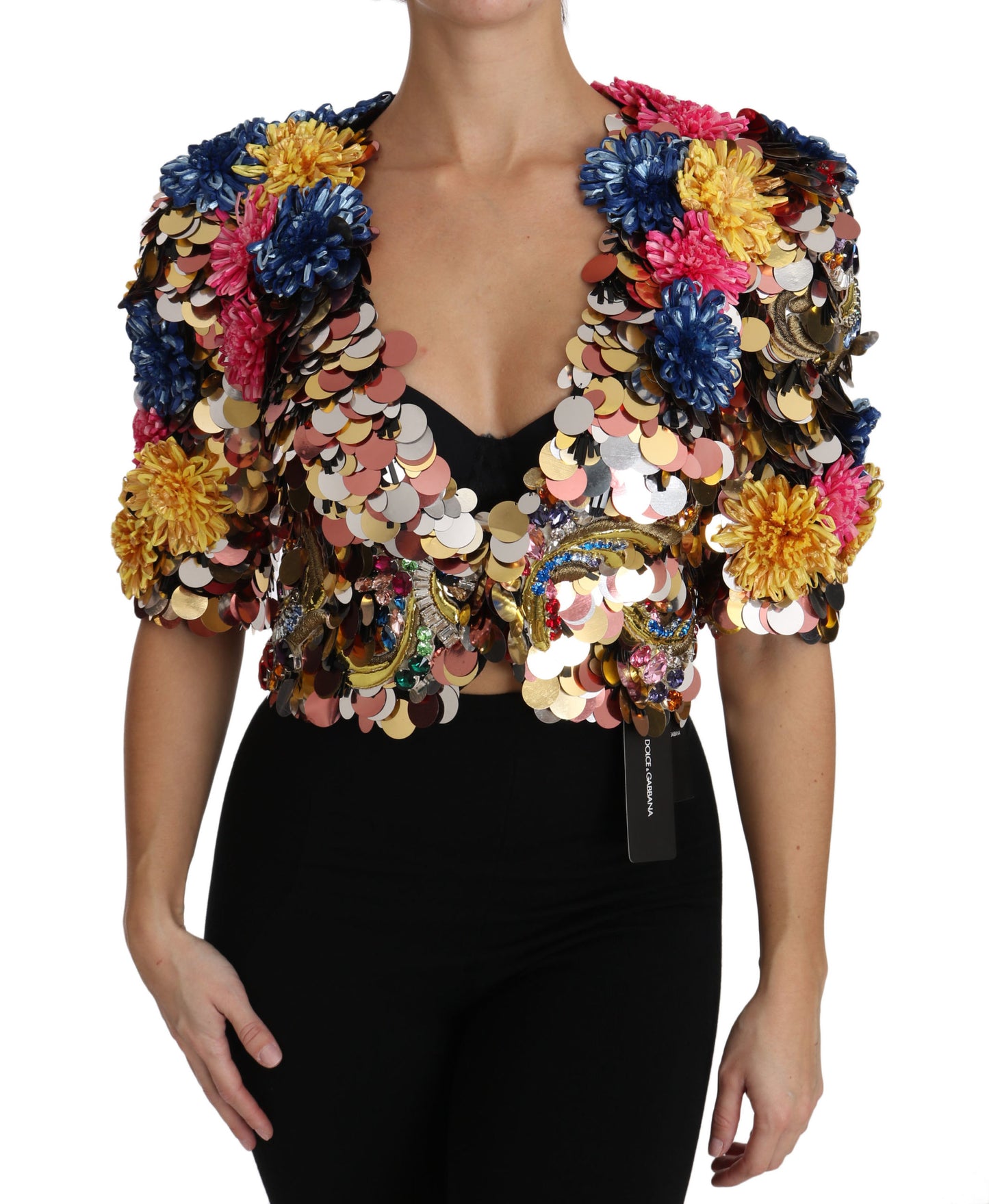 Dolce &amp; Gabbana – Mantel mit Blumenmuster und Kristallpailletten