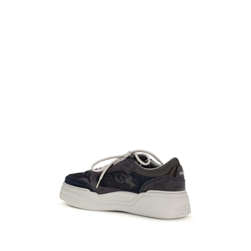 Fendi Gray Calf Leather Bos Taurus Athletic Sneakers