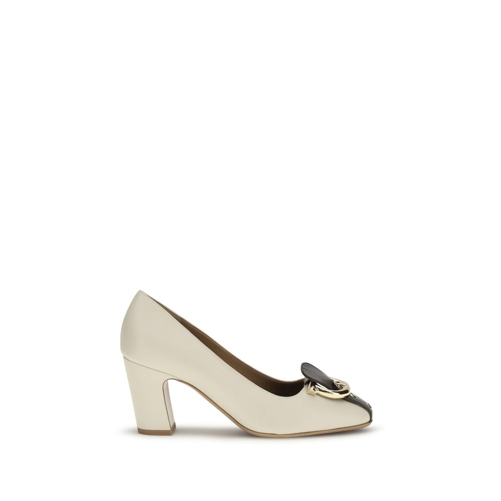 Ferragamo Beige Calf Leather Bos Taurus Pumps