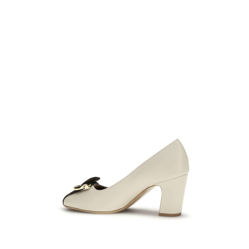 Ferragamo Beige Calf Leather Bos Taurus Pumps