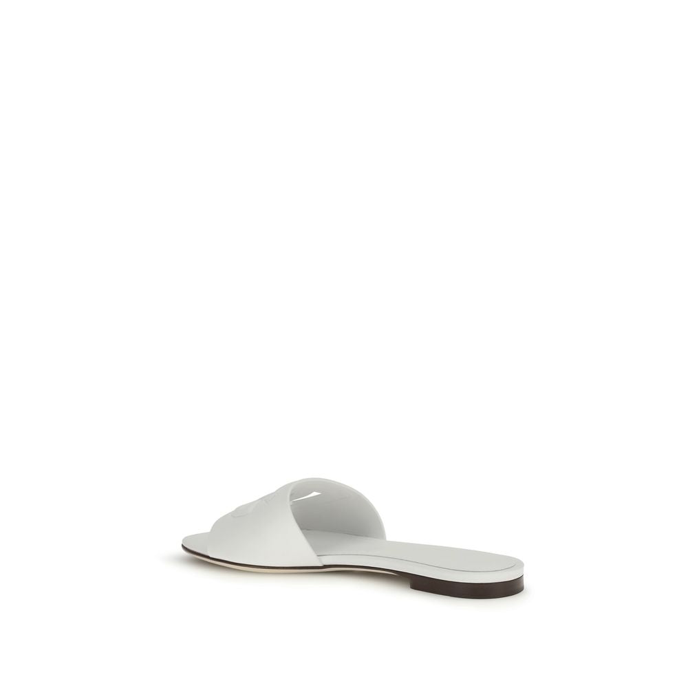 Dolce & Gabbana White Calf Leather Bos Taurus Flat Sandals