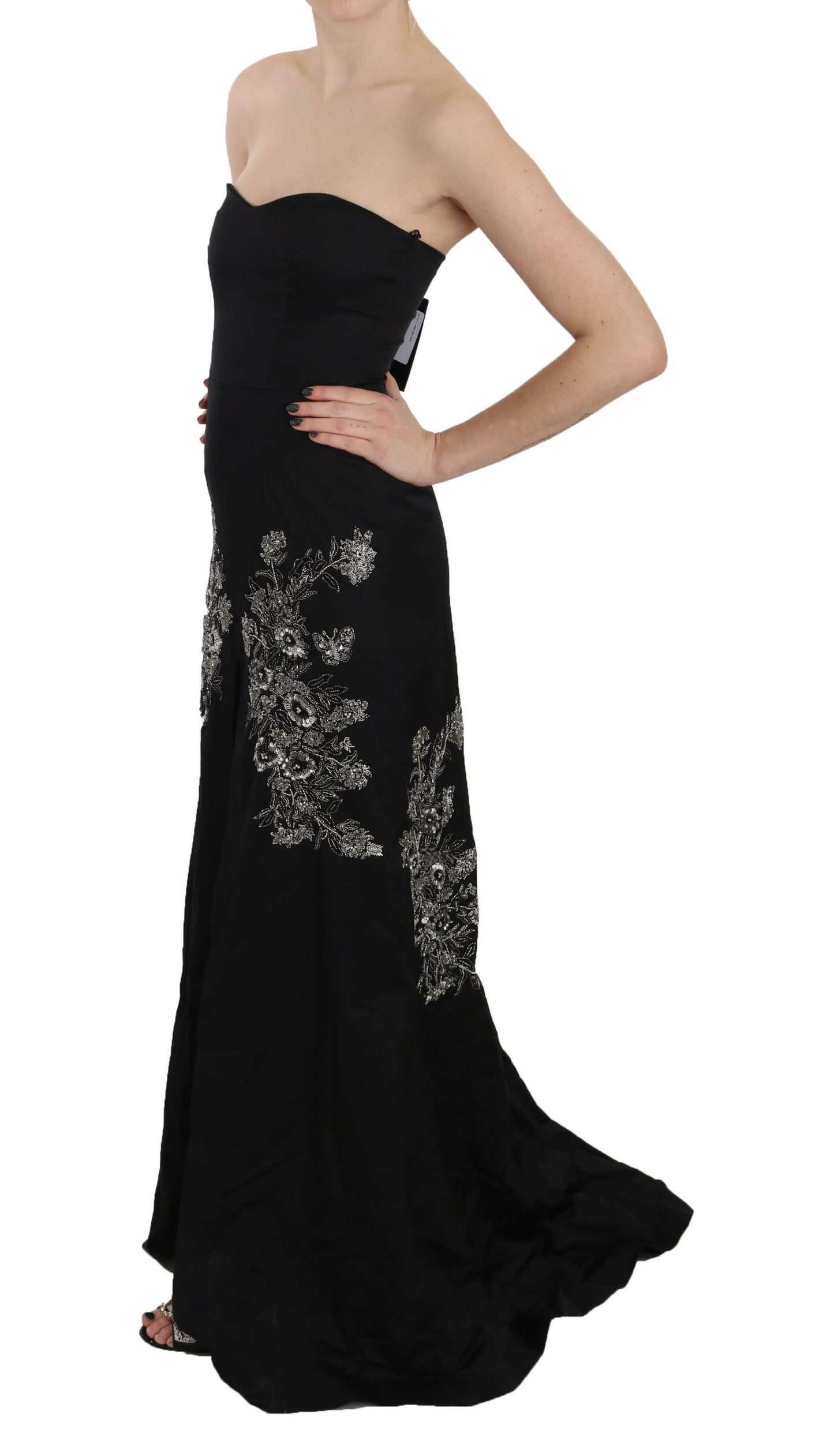 John Richmond – Schwarzes, ausgestelltes Ballkleid mit Pailletten