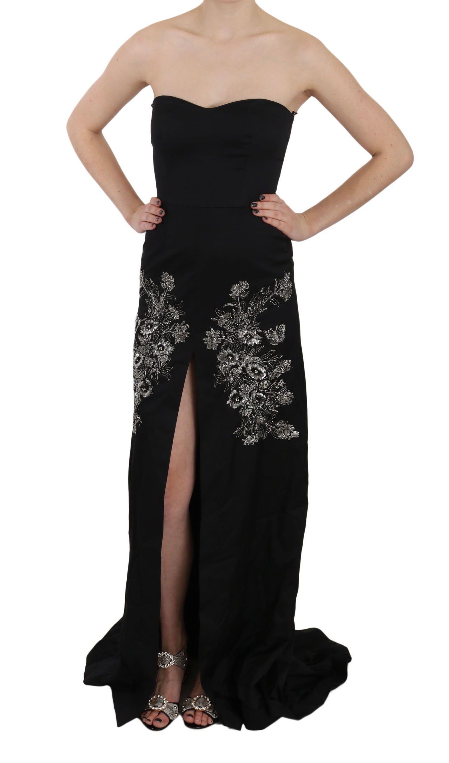 John Richmond – Schwarzes, ausgestelltes Ballkleid mit Pailletten