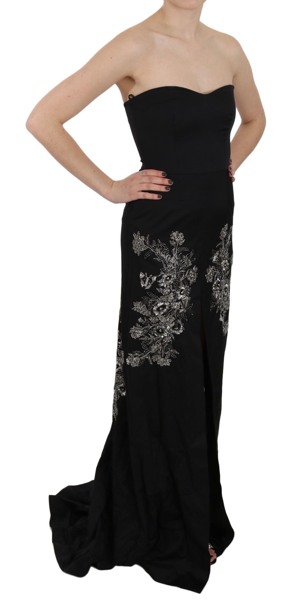 John Richmond – Schwarzes, ausgestelltes Ballkleid mit Pailletten