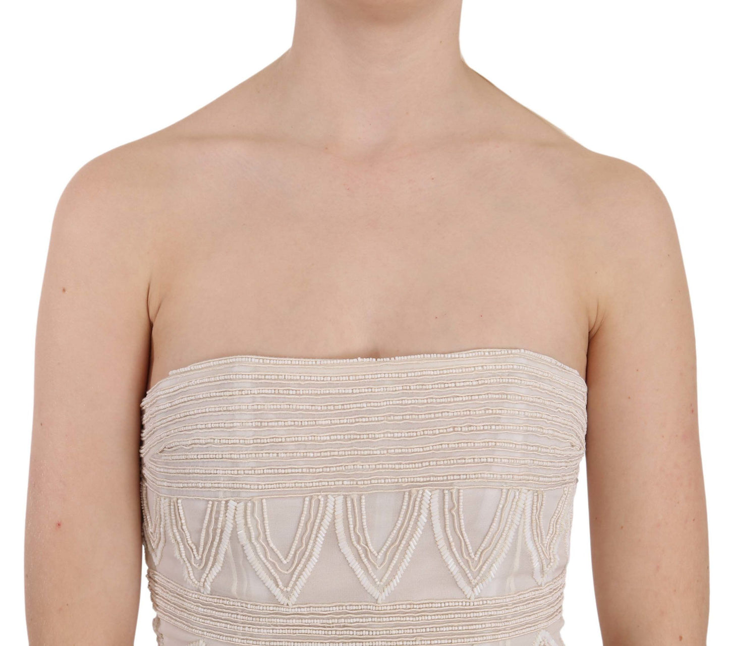 John Richmond – Kurzes Minikleid aus Seide mit Perlen in Beige
