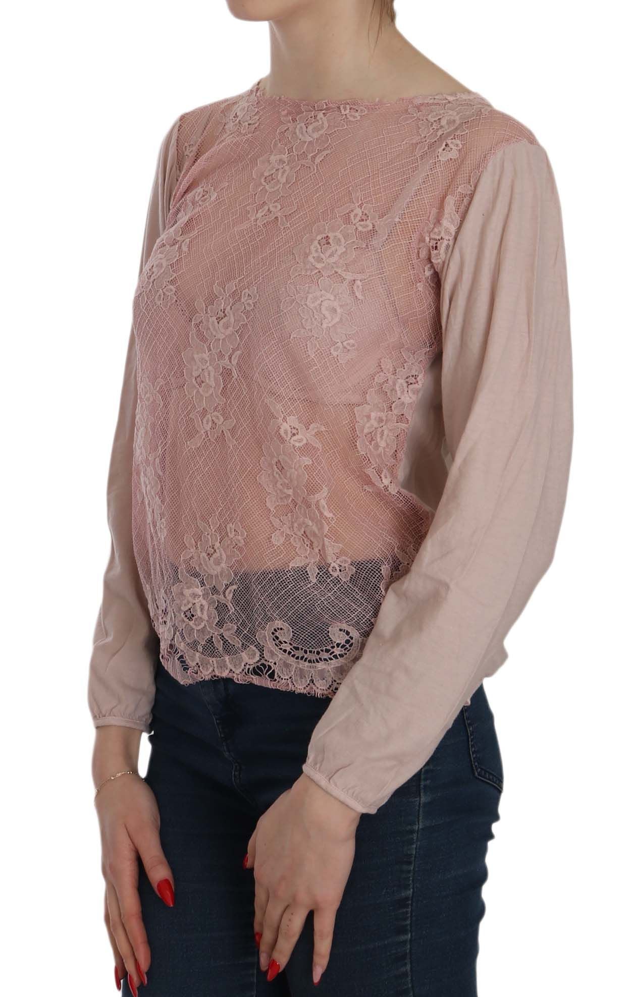PINK MEMORIES – Durchsichtige Langarmbluse aus rosa Spitze
