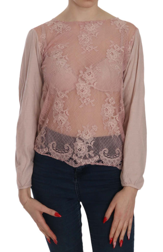 PINK MEMORIES – Durchsichtige Langarmbluse aus rosa Spitze