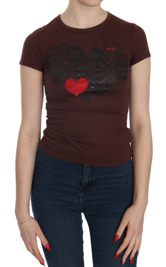 Exte Braune Herzen Kurzarm Lässiges T-Shirt Top