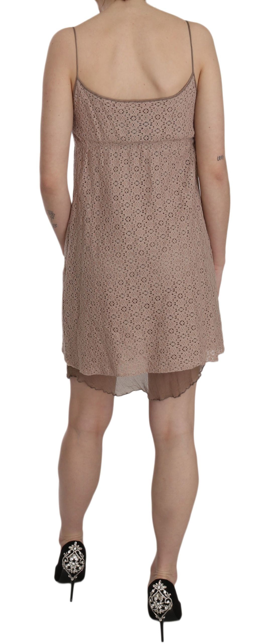 PINK MEMORIES Beiges Minikleid aus Baumwolle mit Spaghettiträgern in A-Linie