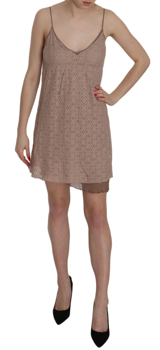 PINK MEMORIES Beiges Minikleid aus Baumwolle mit Spaghettiträgern in A-Linie