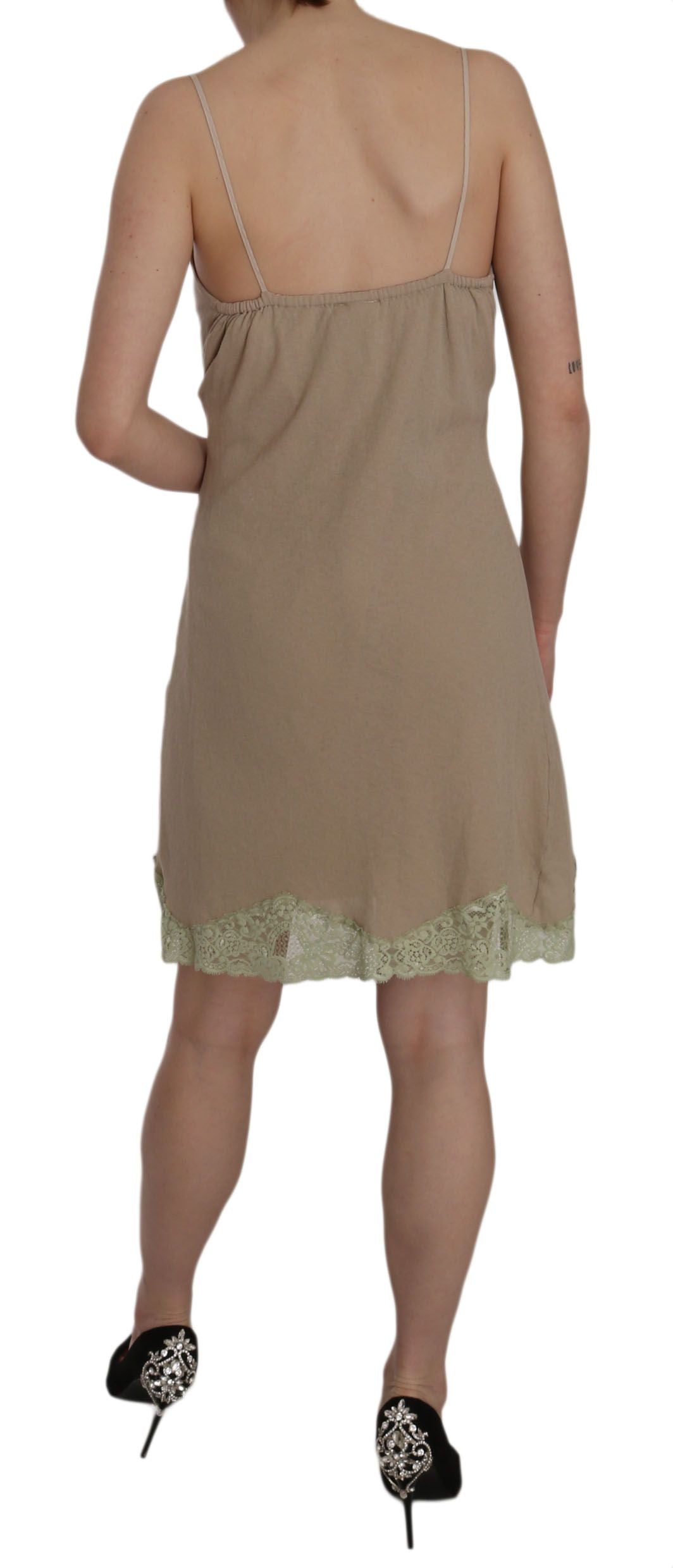 PINK MEMORIES Beiges Minikleid aus Baumwolle mit Spaghettiträgern und Spitze
