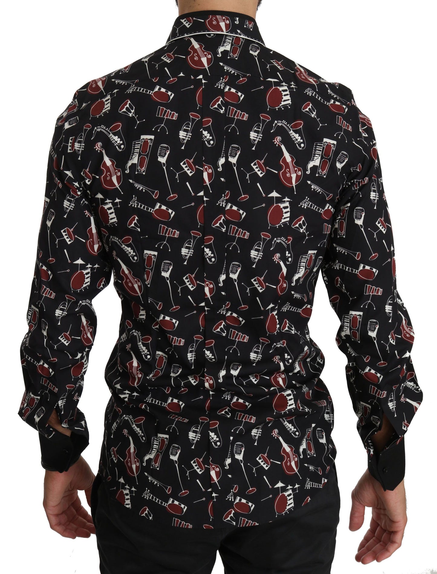 Dolce &amp; Gabbana – Schwarzes Slim Fit-Hemd mit Musikinstrument